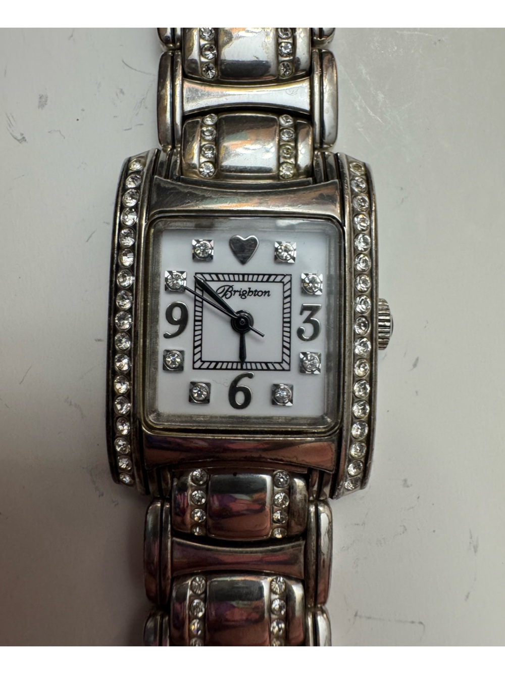 Brighton Silver-Tone Crystal Accent Women's Bracelet Watch - White
